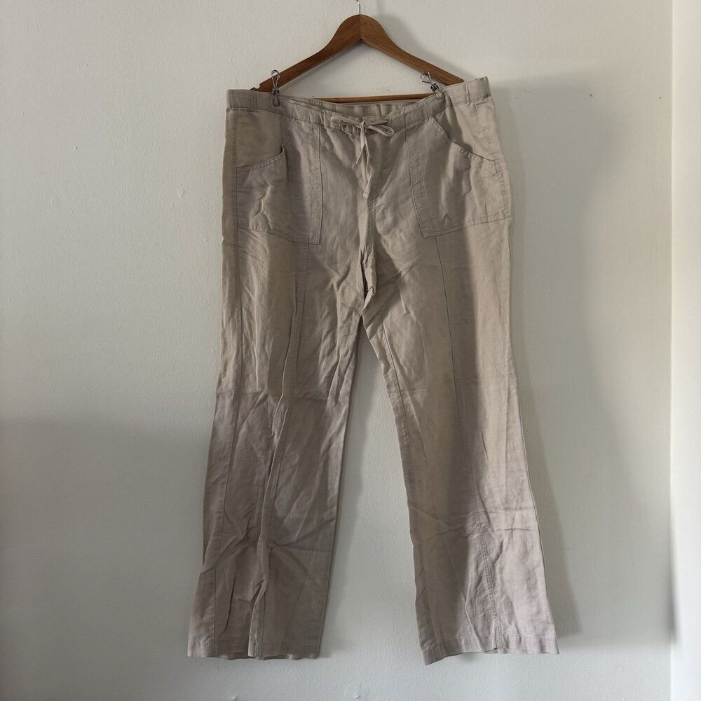 Linen Cotton Blend Womens L Y2K Khaki Beige Pants Cargo Drawstring Lounge